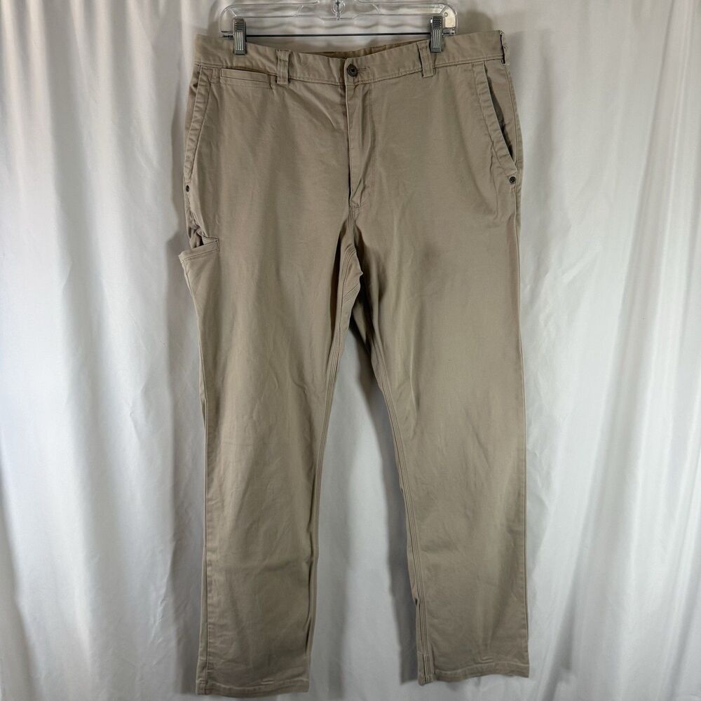 Duluth Trading Co Flex Ballroom Khakis Men's 36x32 Tan Khaki Trim Fit Flat Front